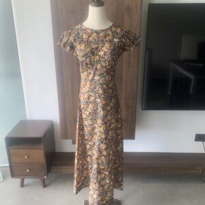 Noir Narcissus Floral Printed Cotton Long Maxi Gown Dress